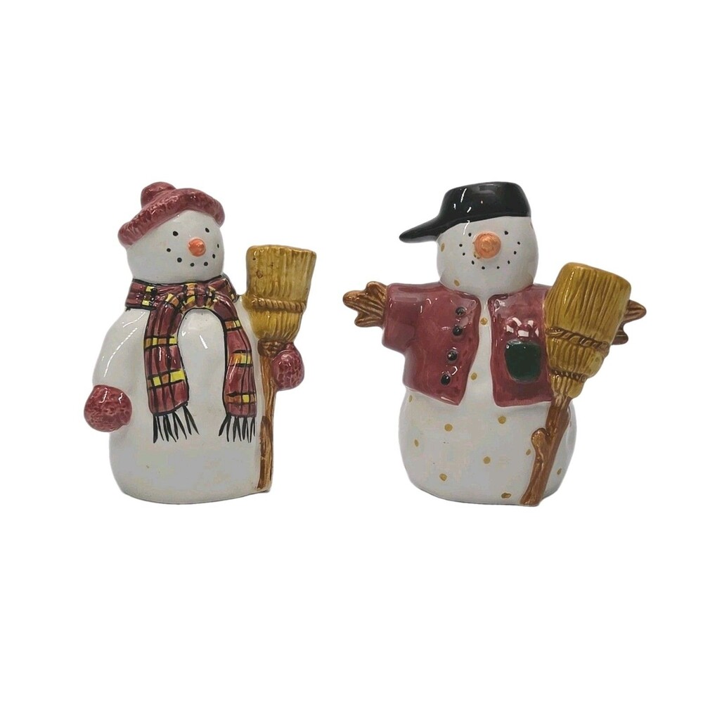 Sakura Snowman Salt & Pepper Shaker Set Of 2 Hand Painted Christmas Debbie Mumm
